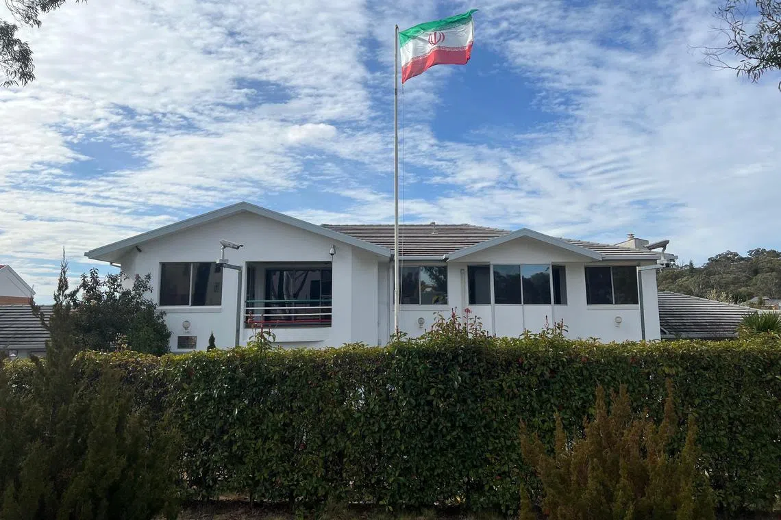 A flag flutters above the Embassy of the Islamic Republic of Iran in Canberra, Australia, August 26, 2025. Australia’s Prime Minister Anthony Albanese has expelled Iran’s ambassador, accusing Iran of orchestrating at least two antisemitic attacks on Australian soil. REUTERS/Peter Hobson