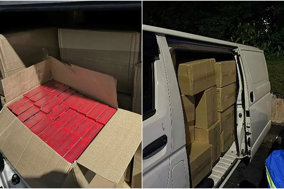 In total, 4,228 cartons of duty-unpaid cigarettes and two vans were seized, Singapore Customs said on Feb 3.