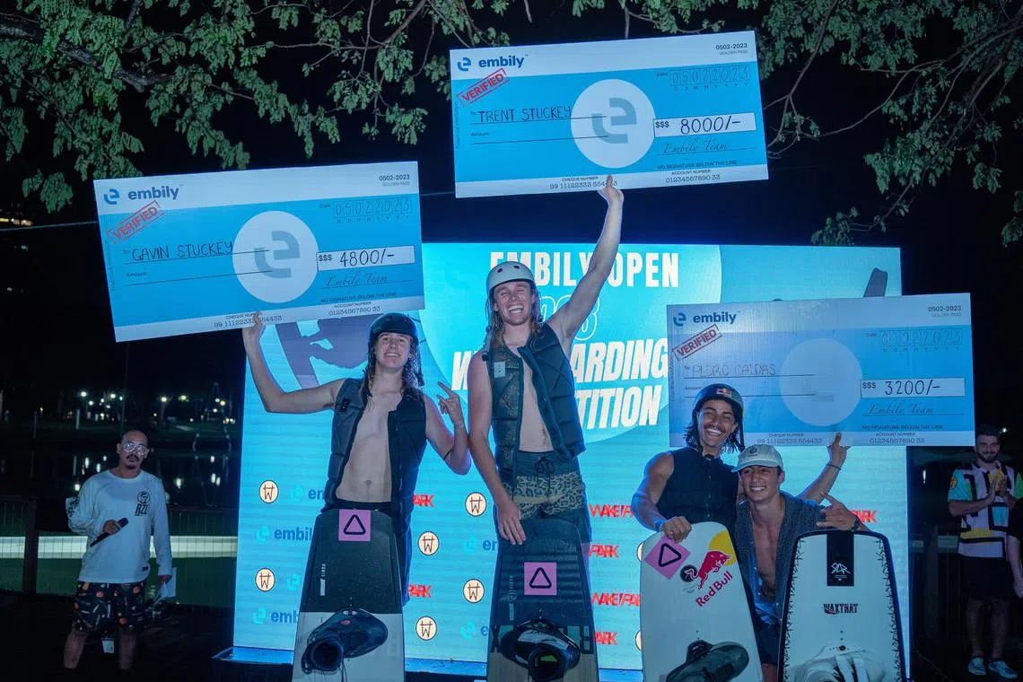 From left: Runner- up Gavin Stuckey, pro men's winner Trent Stucky, third-placed Pedro Caldas and Enzo Asseraf, who finished fourth, on the podium. 
