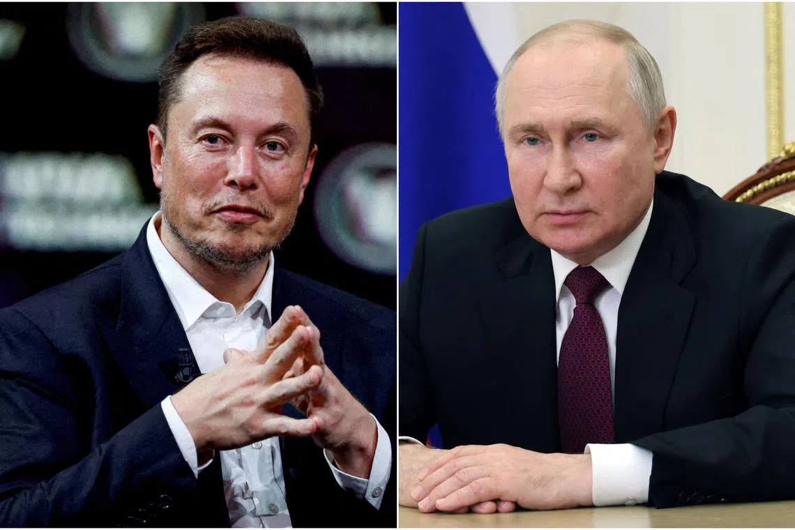 In October, SpaceX CEO Elon Musk (left) denied that he had spoken to Russian President Vladimir Putin.