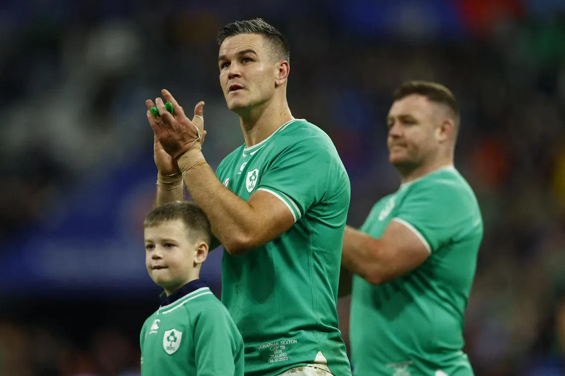 FILE PHOTO: Rugby Union - Rugby World Cup 2023 - Quarter Final - Ireland v New Zealand - Stade de France, Saint-Denis, France - October 14, 2023 Ireland's Johnny Sexton applauds the fans after the match REUTERS/Sarah Meyssonnier/File Photo