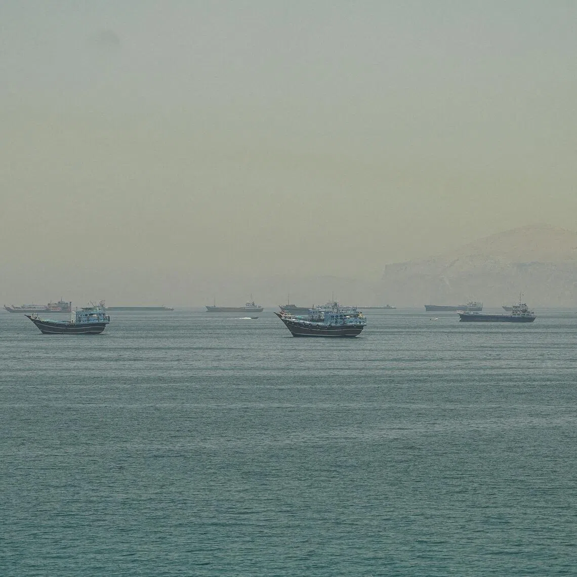 Vessels anchored at the Strait of Hormuz, as seen from Musandam, Oman, on May 25, 2026.