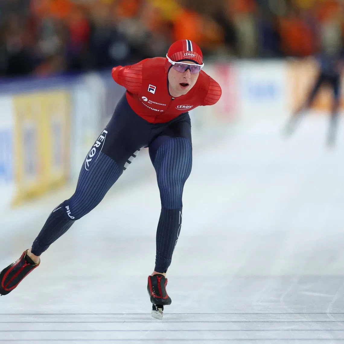 Speed Skating - ISU Speed Skating World Championships - Thialf, Heerenveen, Netherlands - March 8, 2026 Norway's Sander Eitrem in action during the men's 10000m. REUTERS/Piroschka Van De Wouw