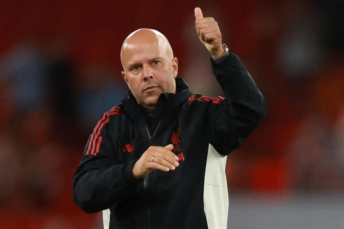 Soccer Football - Friendly - Liverpool v Athletic Bilbao - Anfield, Liverpool, Britain - August 4, 2025
Liverpool manager Arne Slot acknowledges fans after the match REUTERS/Phil Noble