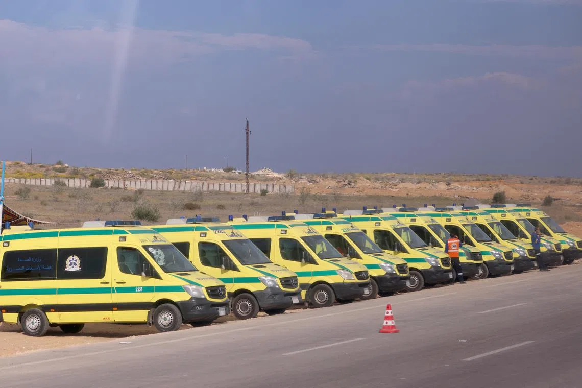 A large number of ambulances have gathered at Rafah, waiting to transport the most badly injured.