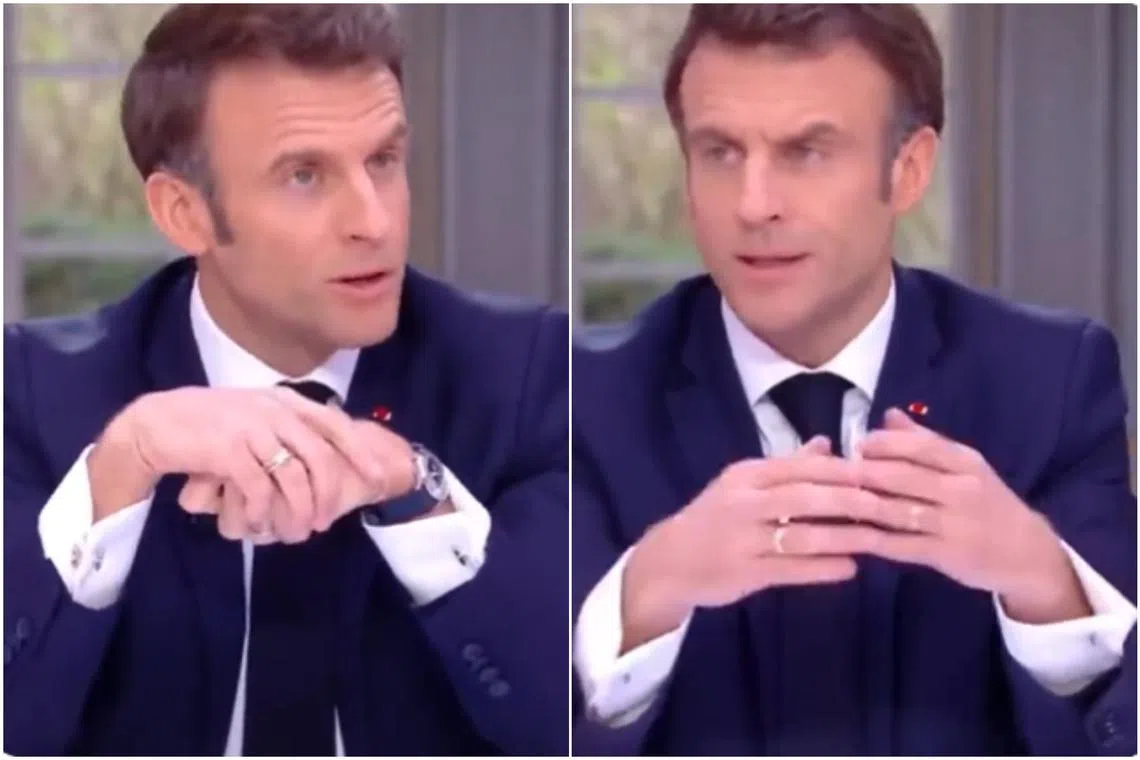 French President Emmanuel Macron subtly removed a pricey watch from his wrist during a television interview on his unpopular pension reform.