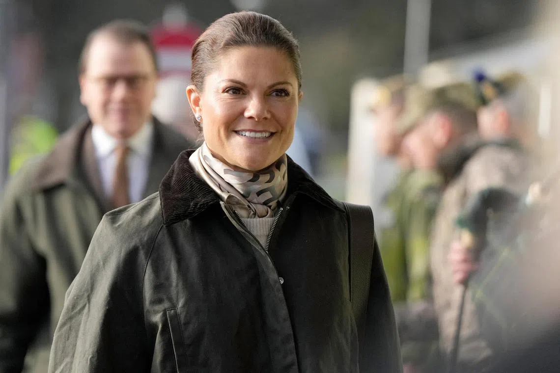 FILE PHOTO: Swedish Crown Princess Victoria and Prince Daniel arrive for a visit to STANTA training camp in East Anglia where Swedish military personnel is delivering training to Ukrainian soldiers as part of the UK-led Operation Interflex, Britain November 29, 2023. Alastair Grant/Pool via REUTERS/File Photo