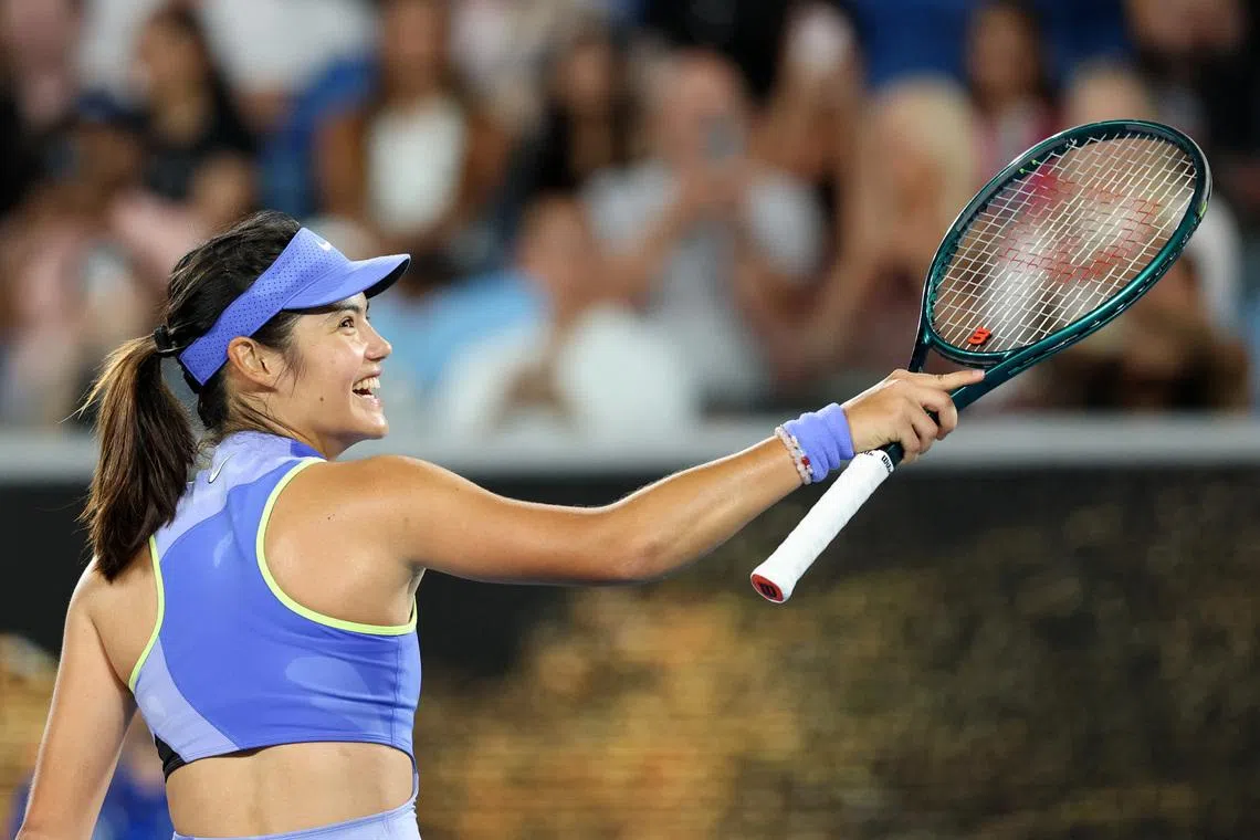 Britain's Emma Raducanu celebrates after winning a match. Melbourne Park, Melbourne, Australia - January 18, 2026/REUTERS/Edgar Su/File Photo
