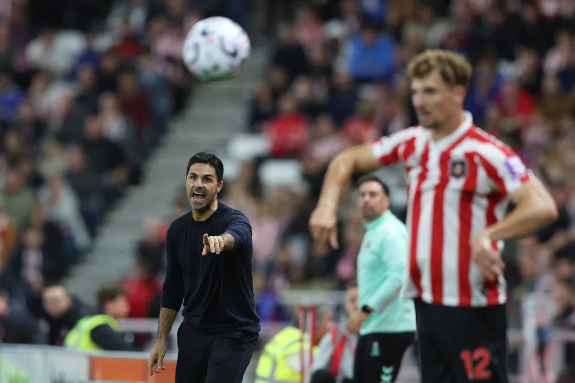 Soccer Football - Premier League - Sunderland v Arsenal - Stadium of Light, Sunderland, Britain - September 12, 2026 Arsenal manager Mikel Arteta reacts REUTERS/Scott Heppell