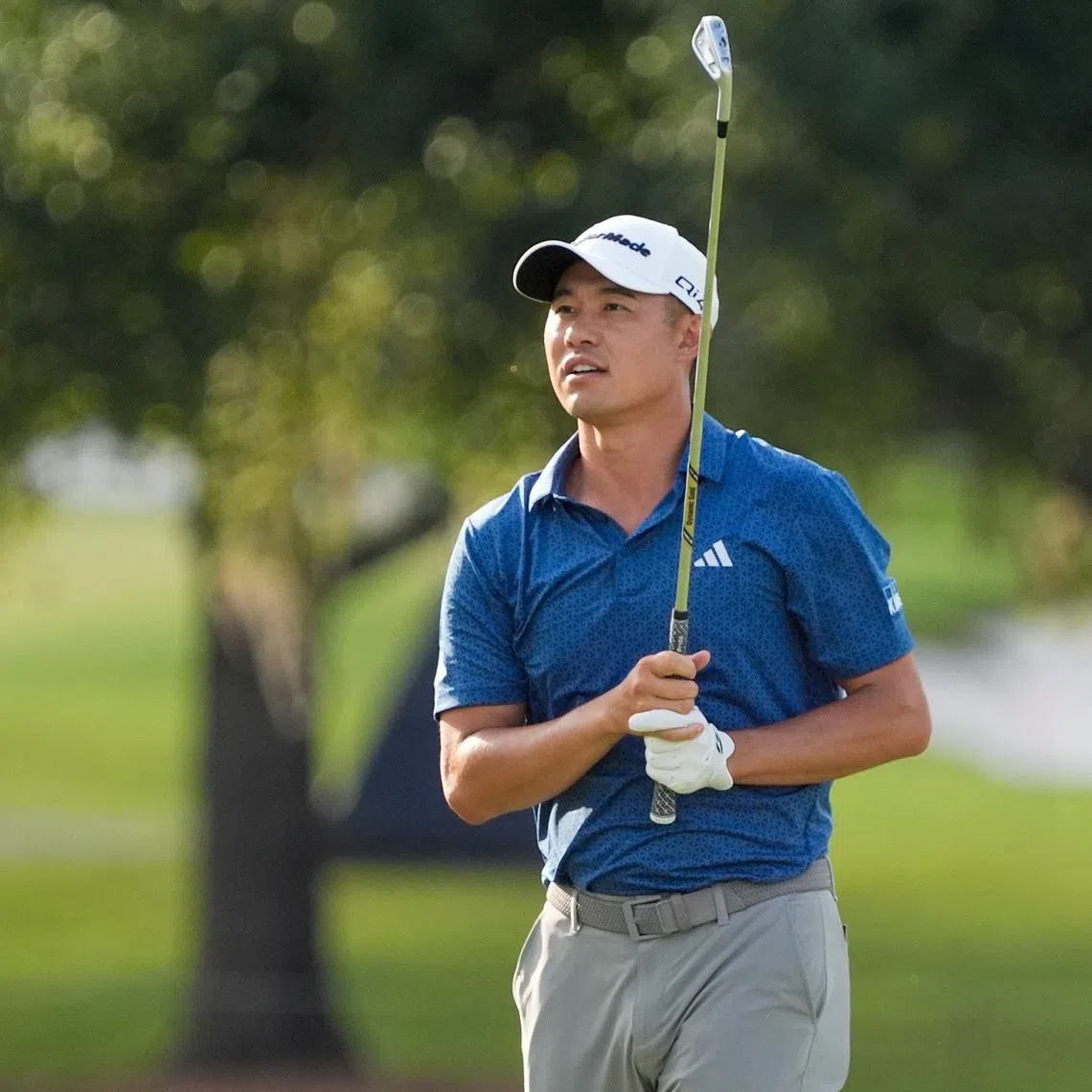 FILE PHOTO: Apr 30, 2026; Miami, Florida, USA; Collin Morikawa watches his approach shot on the 17th hole during the first round of the Cadillac Championship golf tournament. Mandatory Credit: Jeff Romance-Imagn Images/File Photo