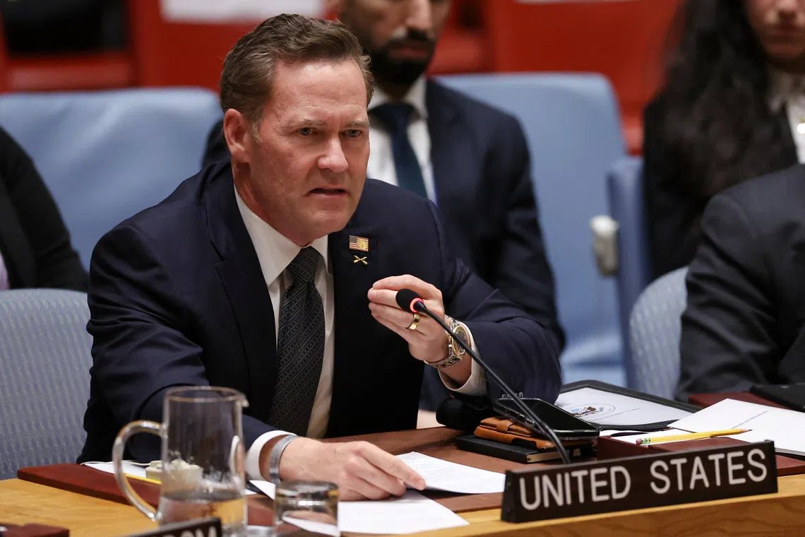 FILE PHOTO: US Ambassador to the UN Mike Waltz speaks at a United Nations Security Council meeting on Ukraine during the 81st United Nations General Assembly at UN Headquarters in New York City, US, September 23, 2026. REUTERS/Shannon Stapleton/File Photo