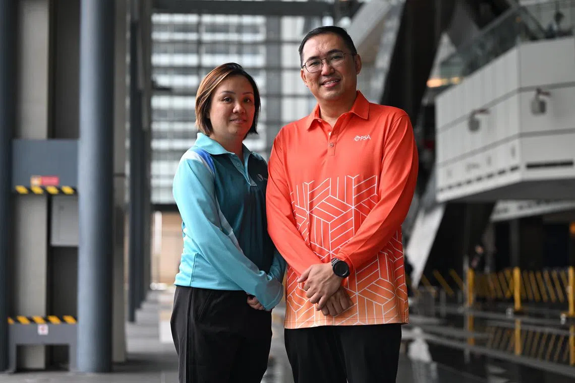 slndp10 - slndp02: Ms Angelynn Tan Huifang from Sembcorp (left) and her husband Mr Donny Chia Tong Khiaw, 45, from PSA 

credit: NDP 2024 Executive Committee