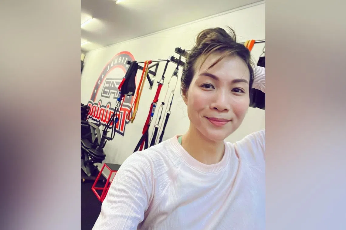 Radio deejay Carrie Chong getting an early morning workout at a F45 gym.