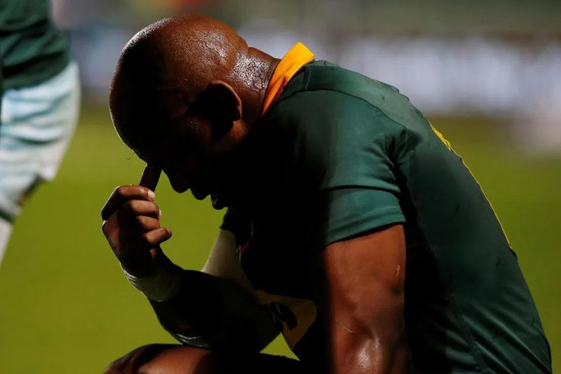 Rugby Union - Championship - New Zealand All Blacks vs South Africa Springboks - Auckland, New Zealand - September 16, 2017 South Africa's Bongi Mbonambi reacts after their loss to New Zealand. REUTERS/Nigel Marple/File Photo