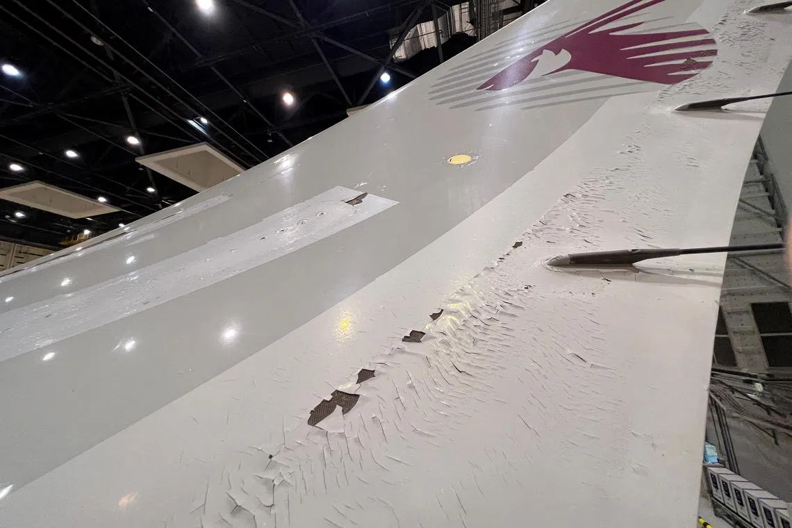 Surface damage seen on Qatar Airways' airbus A350 on June 20, 2022. 