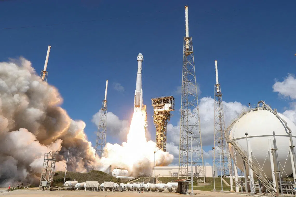 FILE PHOTO: A United Launch Alliance Atlas V rocket carrying two astronauts aboard Boeing's Starliner-1 Crew Flight Test (CFT), is launched on a mission to the International Space Station, in Cape Canaveral, Florida, U.S. June 5, 2024. REUTERS/Joe Skipper/File Photo