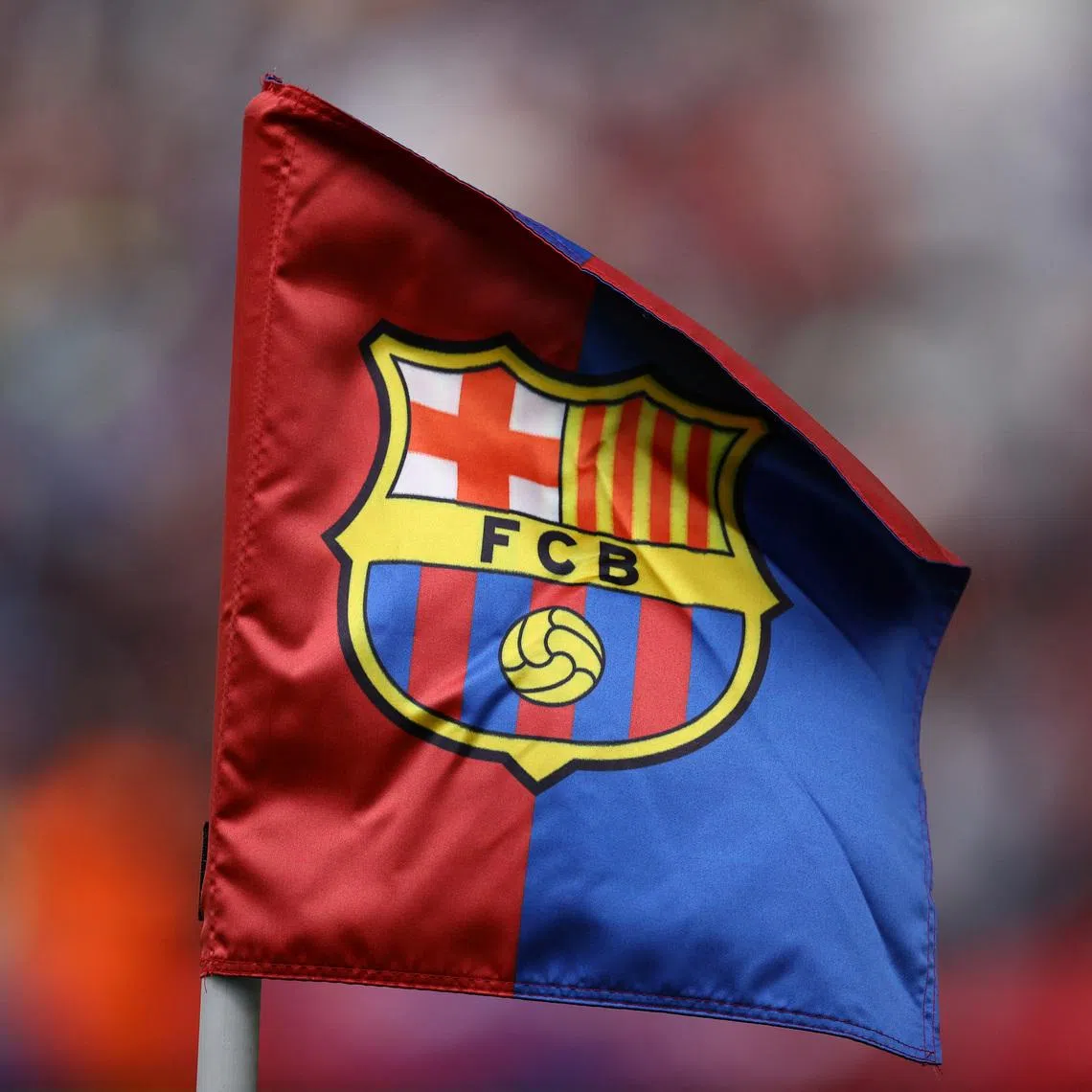 Soccer Football - LaLiga - FC Barcelona v Celta Vigo - Estadi Olimpic Lluis Companys, Barcelona, Spain - April 19, 2025 General view of a FC Barcelona corner flag inside the stadium before the match REUTERS/Albert Gea