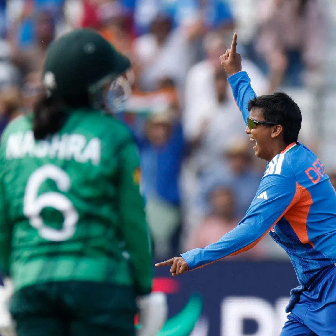 Cricket - ICC Women's T20 World Cup 2026 - India v Pakistan - Edgbaston Cricket Ground, Birmingham, Britain - June 14, 2026 India's Deepti Sharma celebrates after taking the wicket of Pakistan's Nashra Sundhu to win the match REUTERS/Jason Cairnduff