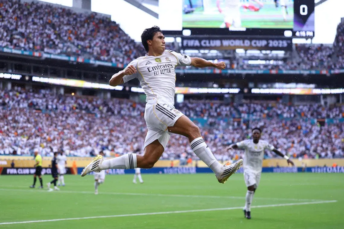 Gonzalo Garcia celebrates scoring the winning goal for Real Madrid.