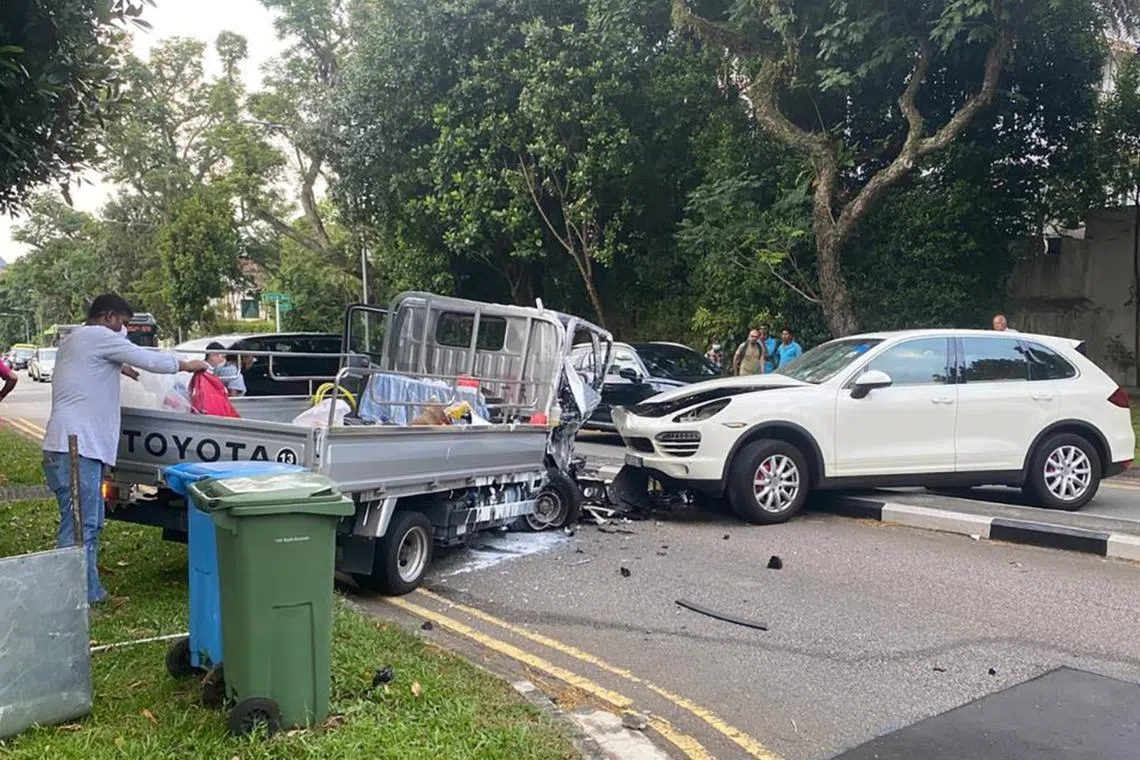Two people were taken to the hospital after an accident involving a car and a lorry near 138 Sixth Avenue.