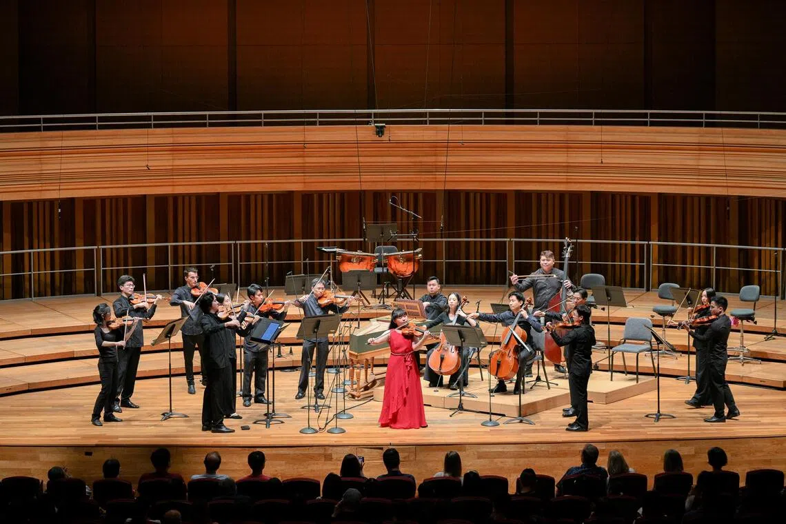 Chua Suen Ern (in red), 13, joined  re:Sound for its 10th anniversary gala at the Yong Siew Toh Conservatory on Aug 29.