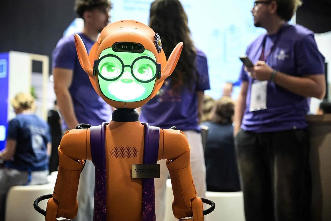 Enchanted Tool company's robot Mirokai is displayed at the VivaTech technology start-ups and innovation fair at the Paris Expo Porte de Versailles, in Paris on June 17.