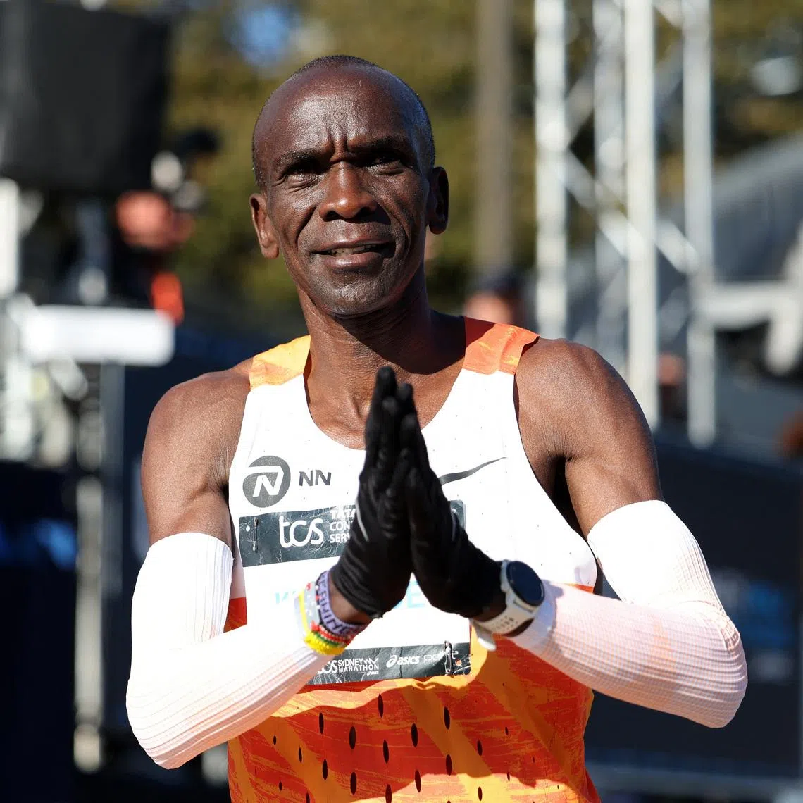 Athletics - Sydney Marathon - Sydney, Australia - August 31, 2025 Kenya's Eliud Kipchoge reacts after the Sydney Marathon REUTERS/Hollie Adams