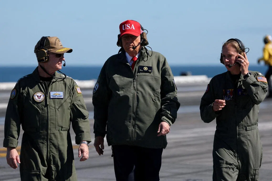 Admiral Daryl Caudle (left), seen here with US President Donald Trump on Oct 5, said "there will be a responsibility for Korea to deploy those submarines globally and move away from just being a regional navy to a global navy". 