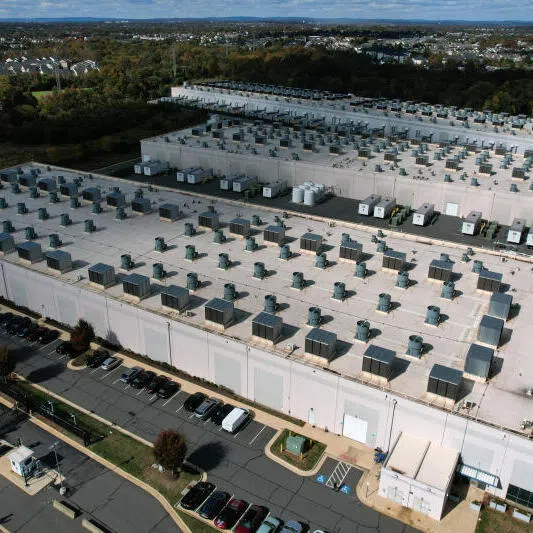 An aerial view of an Amazon Web Services Data Centre in Ashburn, Virginia.