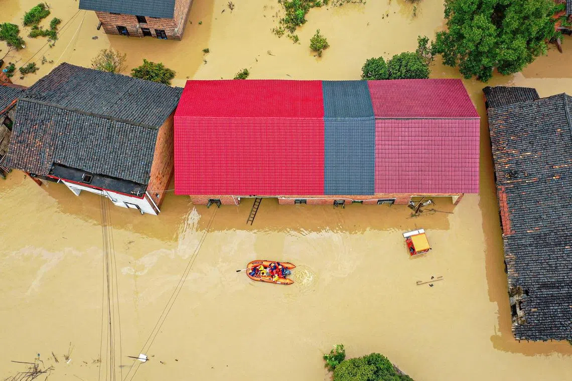 In Zixing county, almost 90,000 people have been affected by the extreme weather which has damaged some 1,400 homes and led to the collapse of about 1,300 roads.