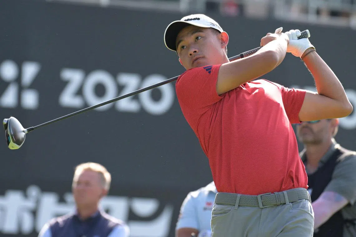 Collin Morikawa tees of at the 10th hole during the first round of the Zozo Championship.