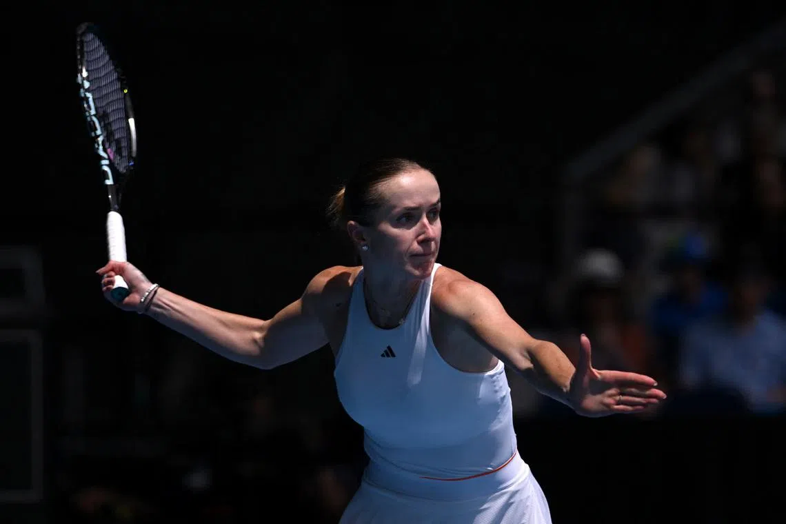 Tennis - Australian Open - Melbourne Park, Melbourne, Australia - January 21, 2026 Ukraine's Elina Svitolina in action during her second round match against Czech Republic's Linda Klimovicova REUTERS/Jaimi Joy