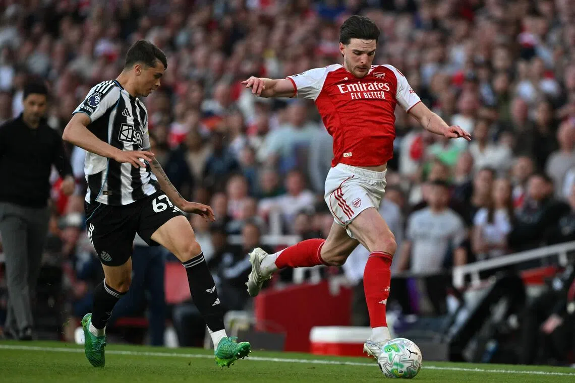 Arsenal midfielder Declan Rice during the 1-0 Premier League win over Newcastle United.