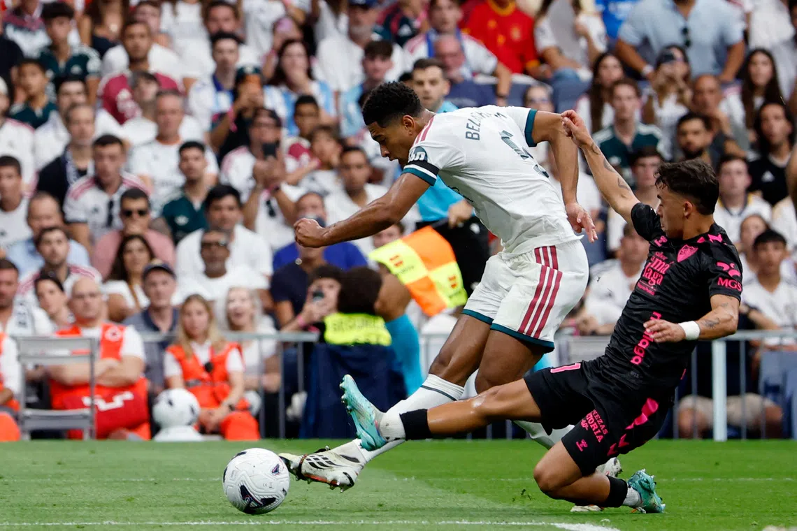 Soccer Football - LaLiga - Real Madrid v Malaga - Estadio Bernabeu, Madrid, Spain - August 30, 2026 Real Madrid's Jude Bellingham scores their first goal REUTERS/Thomas Peter