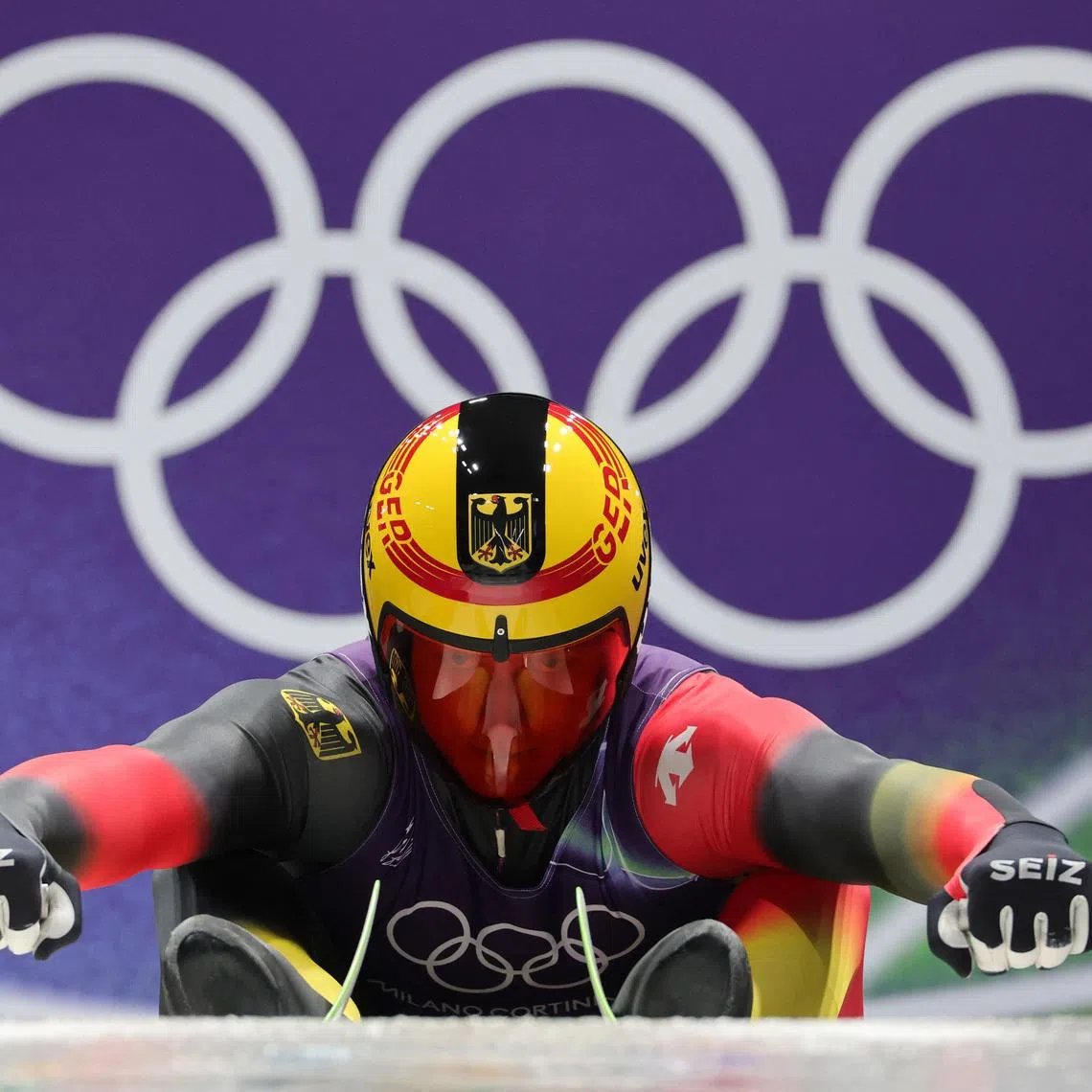 Milano Cortina 2026 Olympics - Luge - Men's Singles Run 3 - Cortina Sliding Centre, Cortina d'Ampezzo, Italy - February 08, 2026.  Max Langenhan of Germany in action during his third run. REUTERS/Athit Perawongmetha