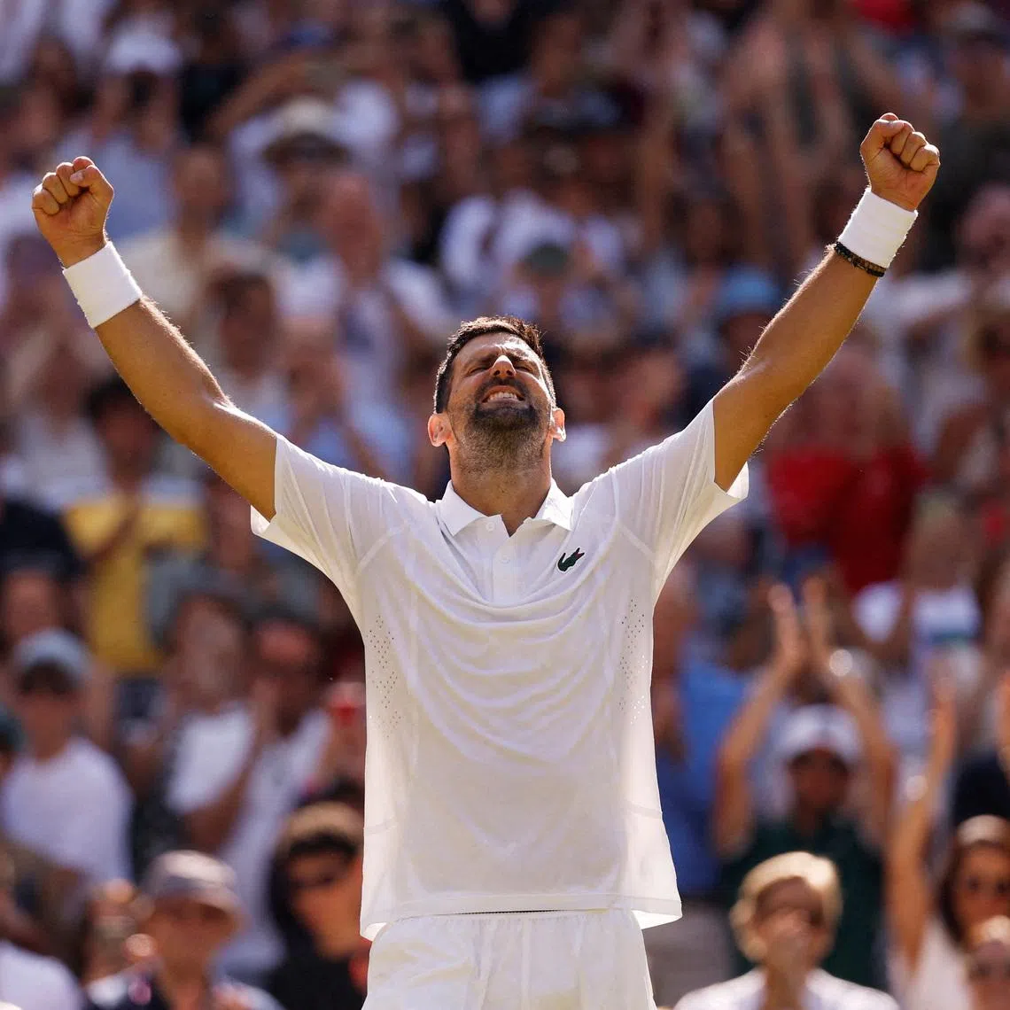 Tennis - Wimbledon - All England Lawn Tennis and Croquet Club, London, Britain - July 3, 2026 Serbia's Novak Djokovic celebrates after winning his third round match against France's Arthur Rinderknech REUTERS/Andrew Couldridge