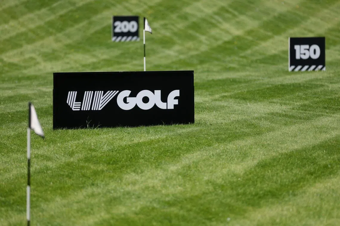 FILE PHOTO: Golf - The inaugural LIV Golf Invitational - Centurion Club, Hemel Hempstead, Britain - June 7, 2022 General view of LIV Golf branding Action Images via Reuters/Paul Childs/File Photo
