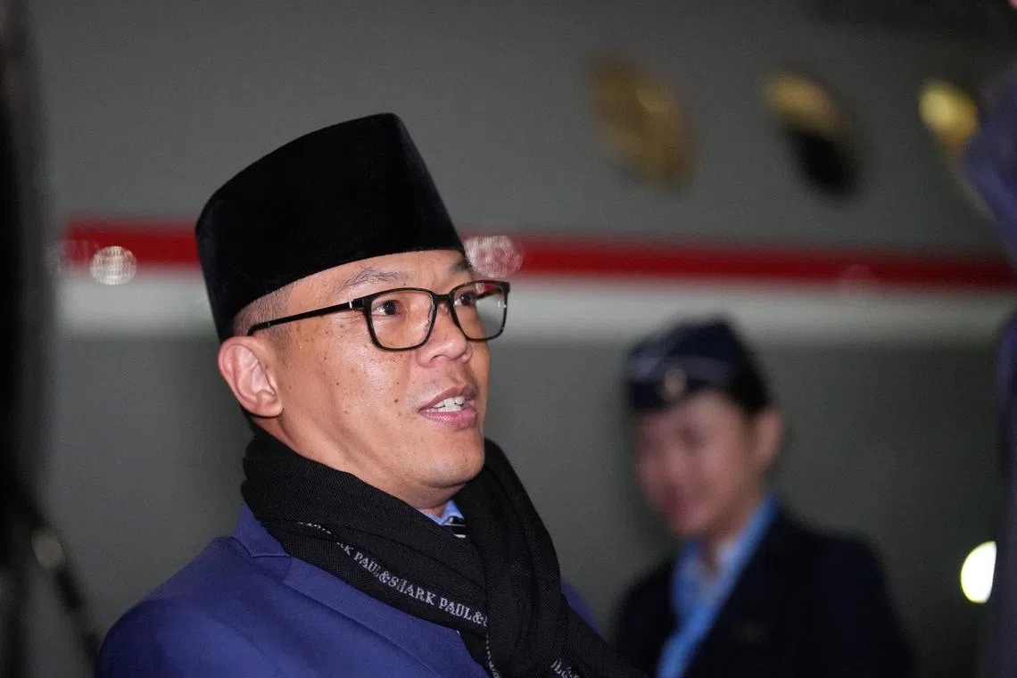 FILE PHOTO: Indonesia's Foreign Minister Sugiono attends a welcoming ceremony at Kazan Airport upon his arrival to participate in the BRICS summit, Russia October 22, 2024. Alexander Vilf/BRICS-RUSSIA2024.RU Host Photo Agency via REUTERS/File Photo
