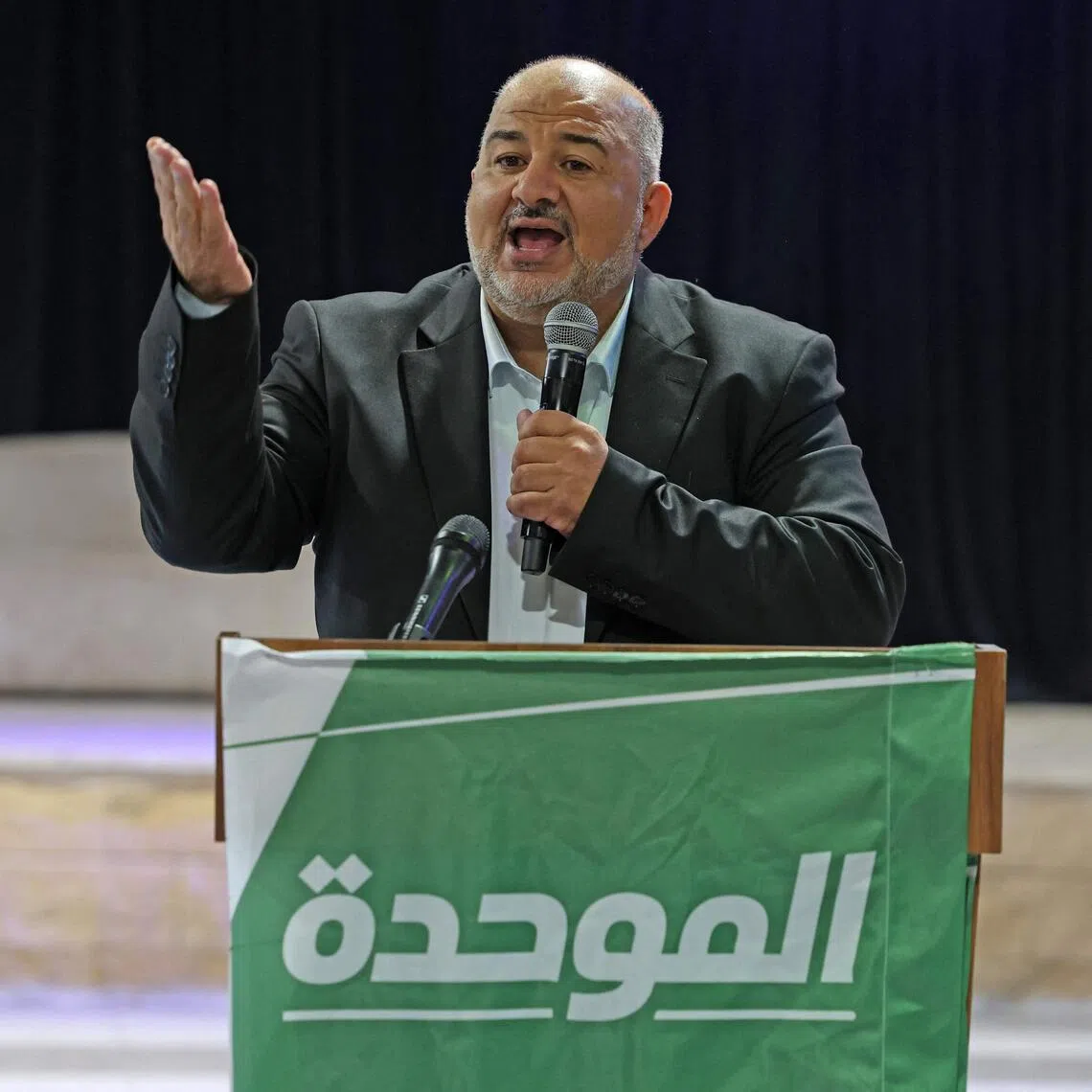 Mansour Abbas, head of Israel’s conservative Islamic Raam party, at a campaign rally in the Arab-Israeli village of Abu Gosh on Oct 21.