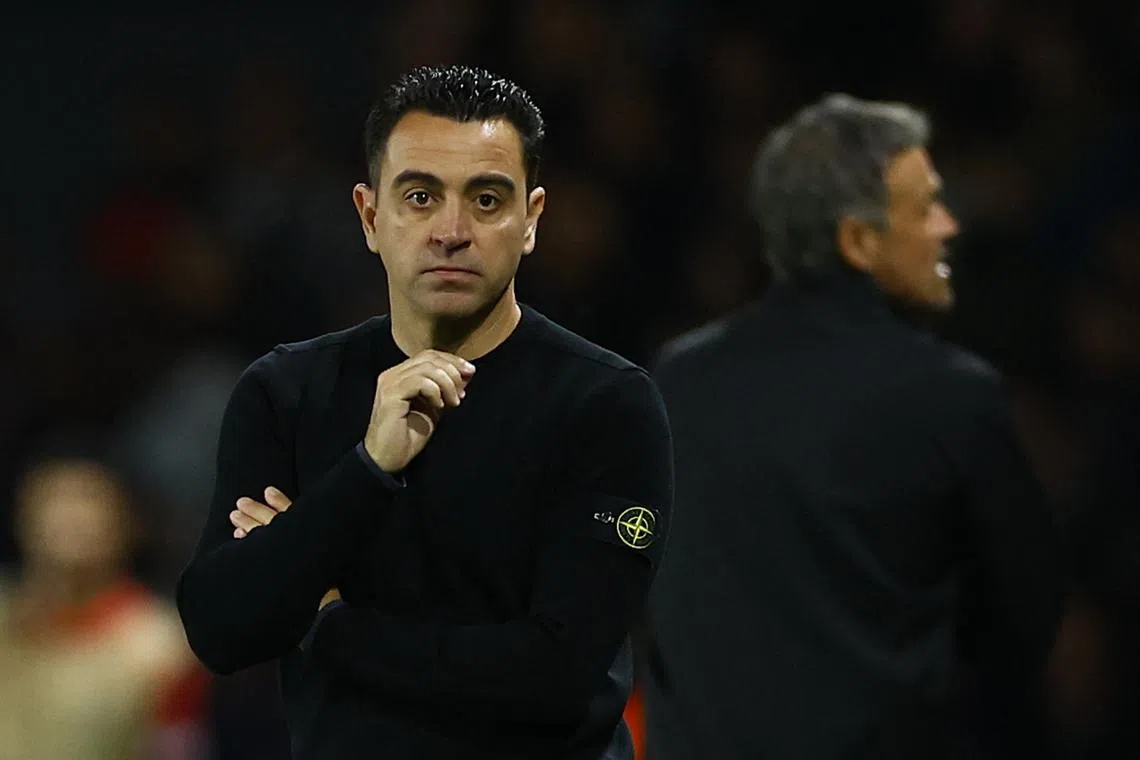 FILE PHOTO: Soccer Football - Champions League - Quarter Final - First Leg - Paris St Germain v FC Barcelona - Parc des Princes, Paris, France - April 10, 2024 FC Barcelona coach Xavi REUTERS/Sarah Meyssonnier