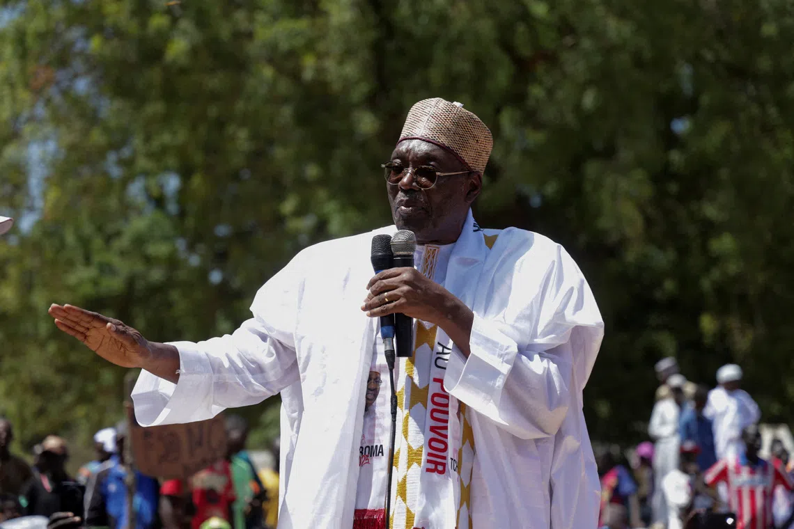FILE PHOTO: Presidential candidate Issa Tchiroma Bakary of the Cameroon National Salvation Front (FSNC) speaks during the launch of his electoral campaign in Yagoua, Cameroon September 30, 2025. REUTERS/Desire Danga Essigue/File Photo