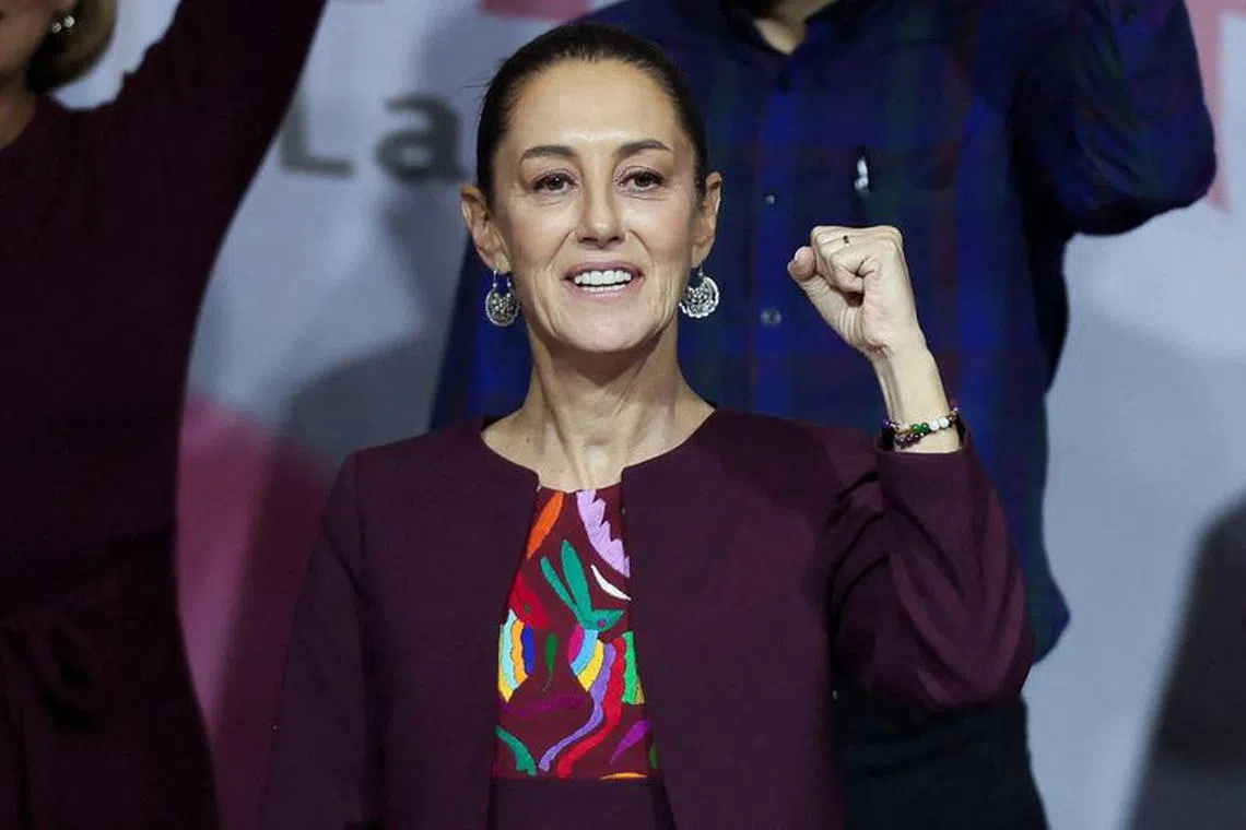 FILE PHOTO: Former Mexico City Mayor and ruling National Regeneration Movement (MORENA) party, candidate Claudia Sheinbaum, gestures during her registration as oficial candidate for MORENA for the 2024 presidential election, in Mexico City, Mexico November 19, 2023. REUTERS/Luis Cortes/File Photo