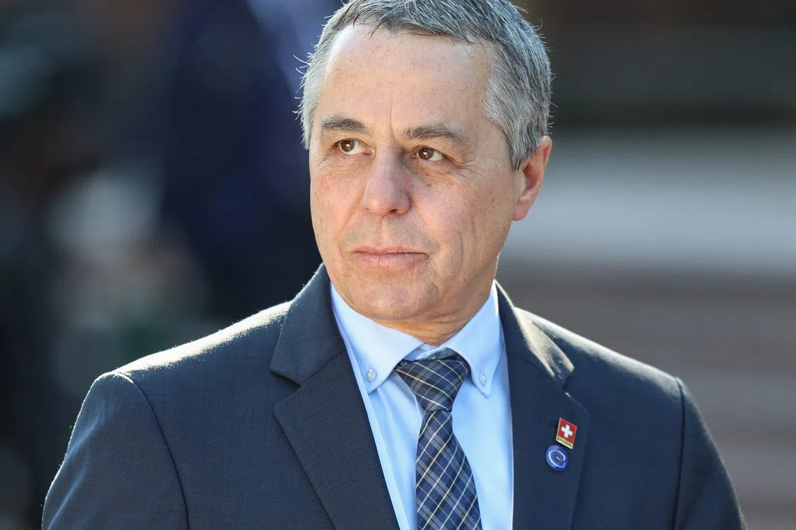 Swiss Foreign Minister Ignazio Cassis arrives at the 135th Session of the Committee of Ministers of the Council of Europe at the Palace of the Republic in Chisinau, Moldova, May 15, 2026. REUTERS/Vladislav Culiomza