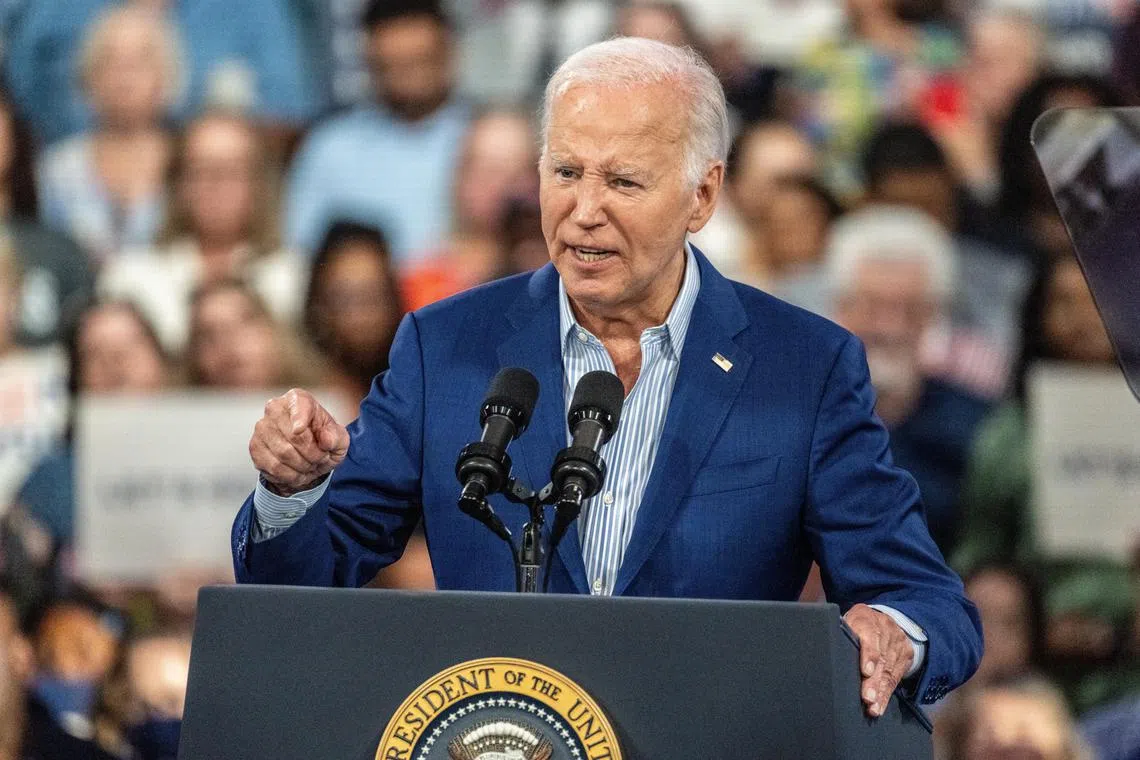 US President Joe Biden speaking to the crowd during a campaign event in North Carolina on June 28, the day after his disastrous debate with Republican rival Donald Trump.