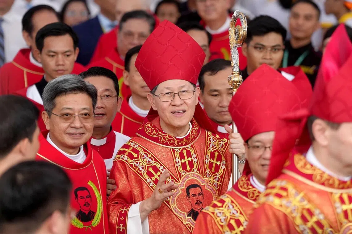 Cardinal Luis Antonio Tagle (centre) attending the beatification mass for Vietnamese Catholic priest Francis Xavier Truong Buu Diep in Vietnam on July 2.