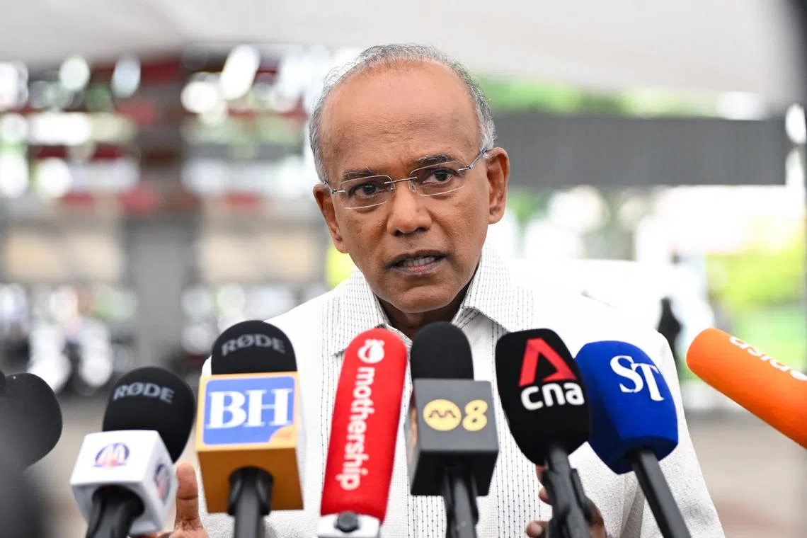 Home Affairs Minister K. Shanmugam speaking to the media in Tampines Street 81, after the arrest of a 17-year-old Singaporean youth who had been arrested under the ISA in August.