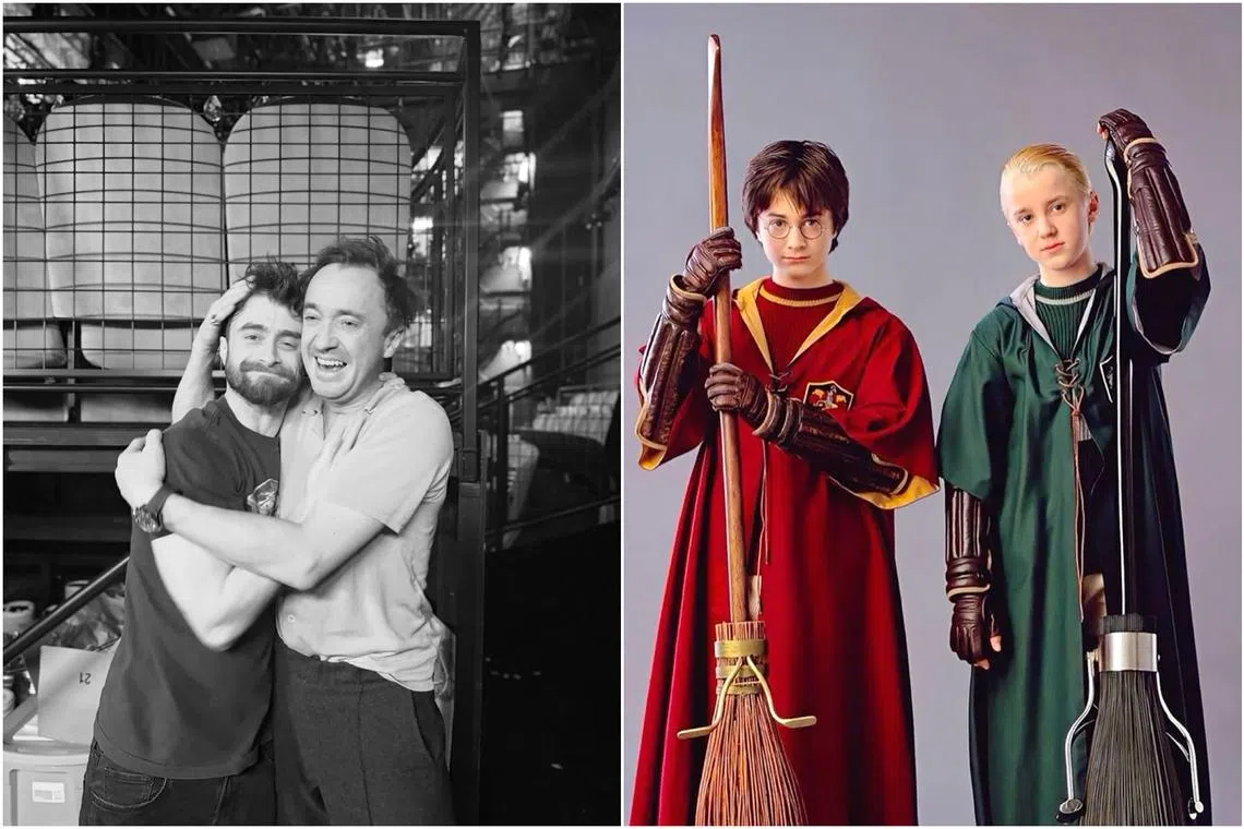 Tom Felton (right) turned up to support Daniel Radcliffe (left) at his show Every Brilliant Thing on Broadway.