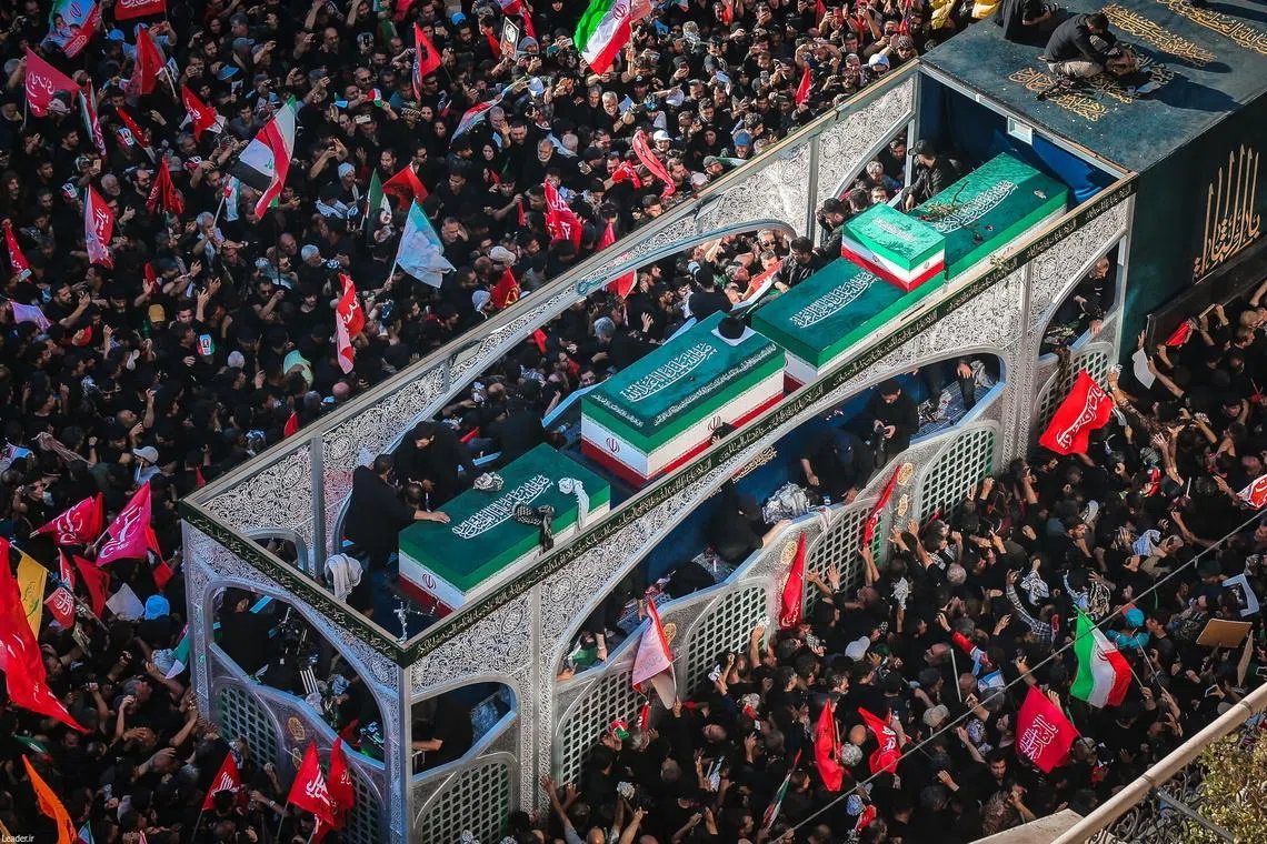 Mourners at the July 9 burial of Iran’s late Supreme Leader Ali Khamenei, who was killed on Feb 28 by Israeli and US airstrikes, chanted and displayed death threats against US President Donald Trump.