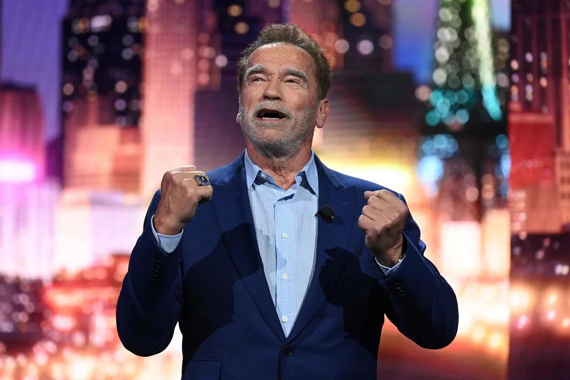 US-Austrian actor and former Governor of California Arnold Schwarzenegger speaks about clean energy during the Consumer Electronics Show (CES) on Jan 4, 2023 in Las Vegas, Nevada. 
