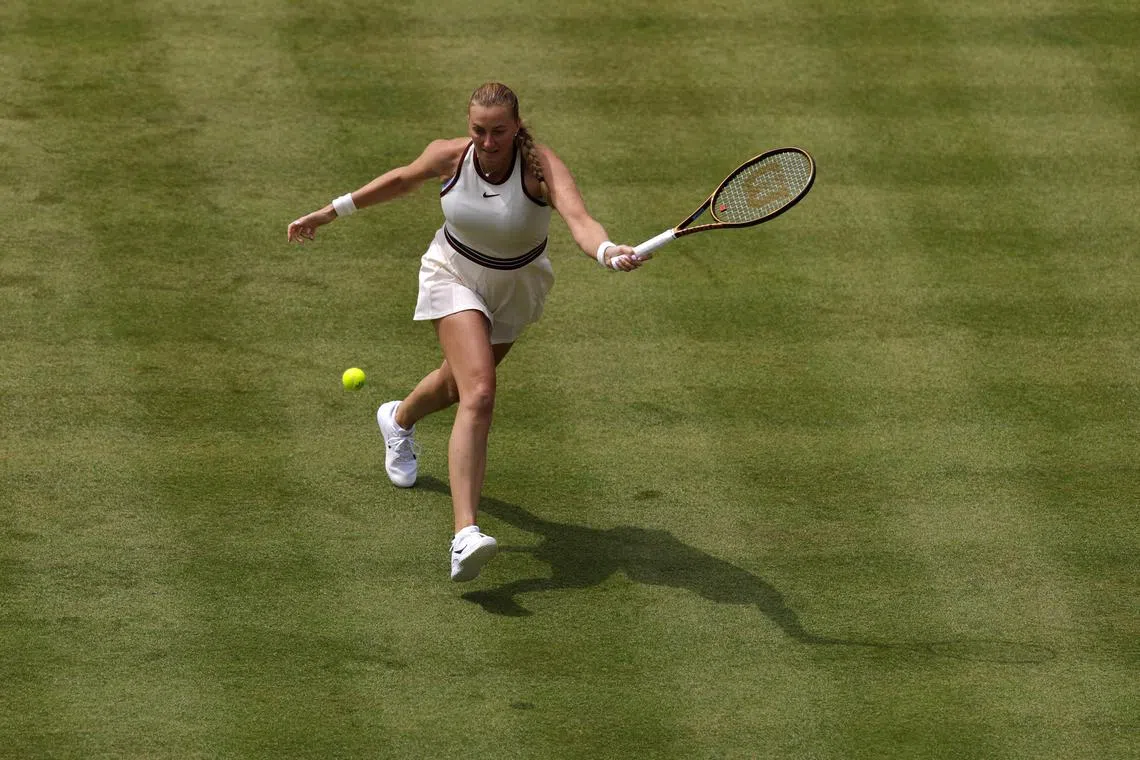 FILE PHOTO: Tennis - Queen's Club Championships - Queen's Club, London, Britain - June 9, 2025 Czech Republic's Petra Kvitova in action during her round of 32 match against Brazil's Beatriz Haddad Maia Action Images via Reuters/Andrew Couldridge/File Photo